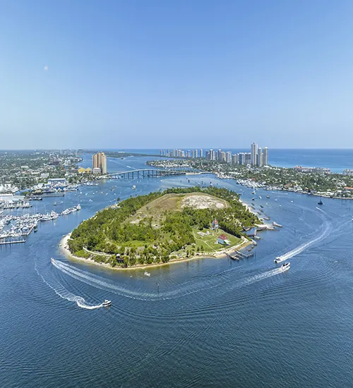 Aerial photograph of an island and the coastline around it