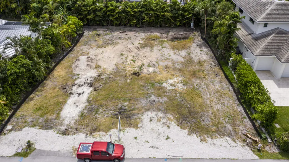 Aerial view of a cleared development lot before construction starts