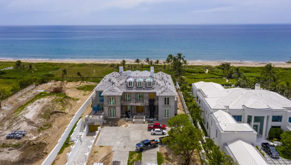 Aerial photograph of an oceanfront estate on the South Florida coast