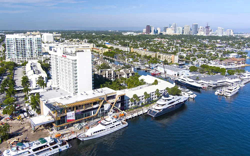 Mid-project progress flight over the same Fort Lauderdale waterfront site